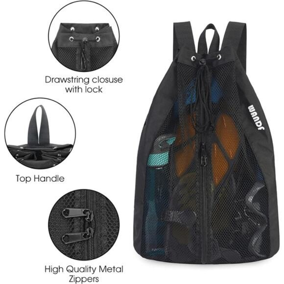 Swim Bag Mesh Drawstring Backpack Beach Backpack for Swimming, Gym &Workout Gear - Picture 6 of 8